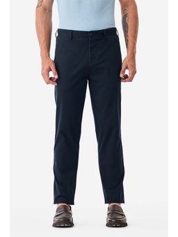 Snitch - Navy Blue Solid Slim Casual Trouser for Men