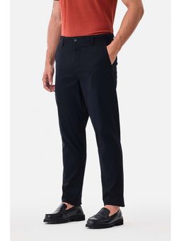 Snitch - Navy Blue Solid Slim Casual Trouser for Men