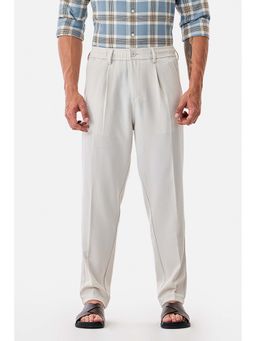 Snitch - White Textured Relaxed Casual Trouser for Men