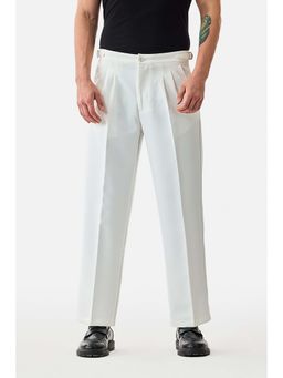 Snitch - White Plain Loose Casual Trouser for Men