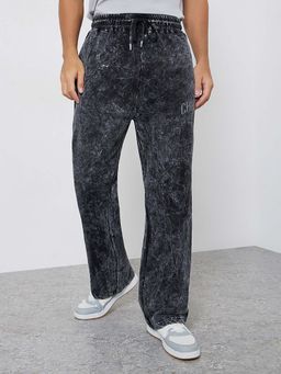 Styli - Men Acid Wash Black Terry Oversized Trackpant