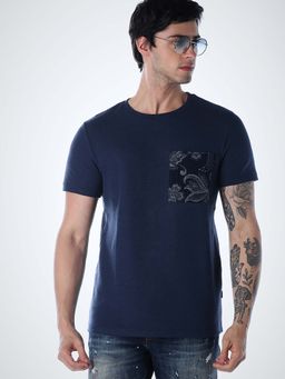 Jack & Jones - Men Regular Fit Navy Blue T-Shirt