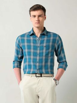 AD By Arvind - Teal Modern Slim Fit Checked Shirt
