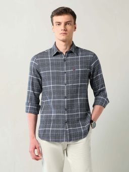AD By Arvind - Charcoal Modern Slim Fit Checked Shirt