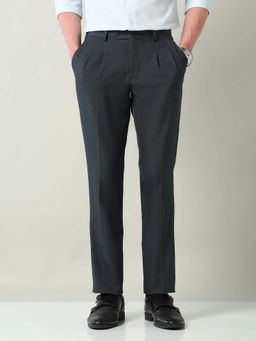 AD By Arvind - Charcoal Mid Rise Pleated Formal Trousers