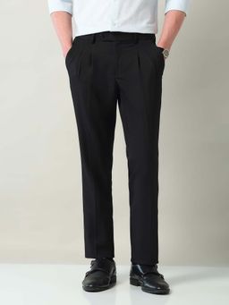 AD By Arvind - Black Mid Rise Pleated Formal Trousers
