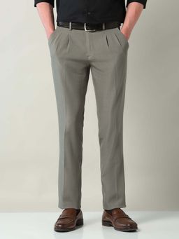 AD By Arvind - Olive Mid Rise Pleated Formal Trousers