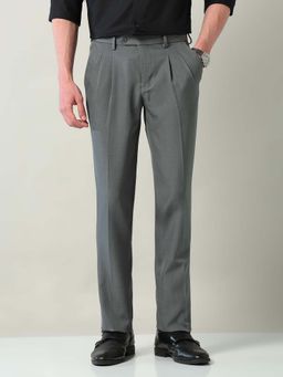 AD By Arvind - Grey Mid Rise Pleated Formal Trousers