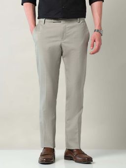 AD By Arvind - Grey Mid Rise Regular Fit Formal Trousers