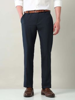 AD By Arvind - Blue Mid Rise Regular Fit Formal Trousers
