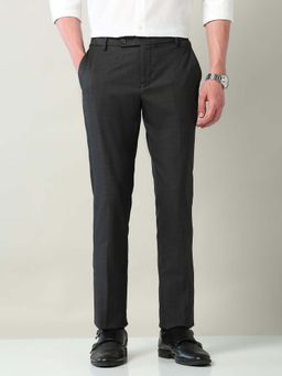 AD By Arvind - Charcoal Mid Rise Regular Fit Formal Trousers