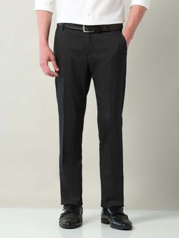 AD By Arvind - Mid Rise Charcoal Regular Fit Formal Trousers