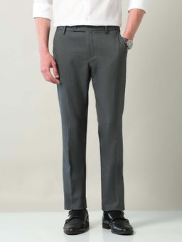 AD By Arvind - Grey Mid Rise Regular Fit Formal Trousers
