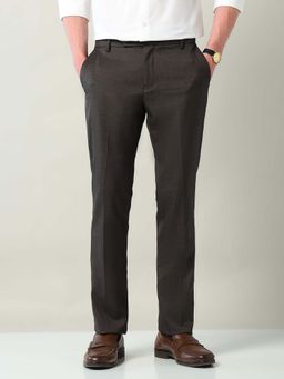 AD By Arvind - Brown Mid Rise Regular Fit Formal Trousers