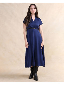 RAREISM - Navy Blue Azerbag Primary A-Line Midi Dress with Belt (Set of 2)