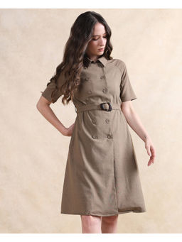 RAREISM - Beige Crypty A-Line Knee Length Dress with Belt (Set of 2)