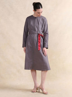 RAREISM - Grey Cyti Primary Flared Midi Dress with Belt (Set of 2)