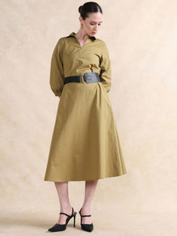 RAREISM - Olive Desal Primary Flared Midi Dress with Belt (Set of 2)