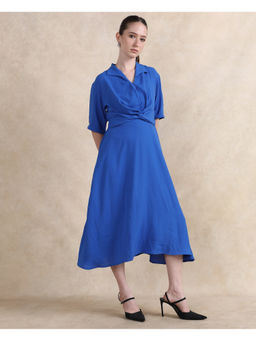 RAREISM - Blue Fedrez Primary Navy Flared Midi Dress