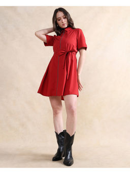 RAREISM - Red Poutf Primary Flared Mini Dress with Belt (Set of 2)