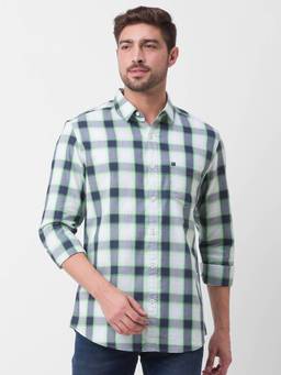 Spykar - Neon Green Cotton Full Sleeve Checks Shirt for Men