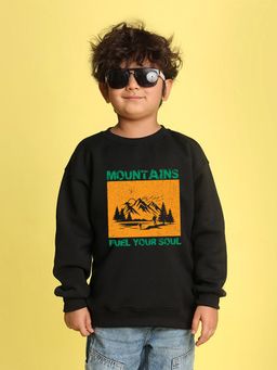 Nusyl - Boys Black Mountains Text Printed Oversized Sweatshirt