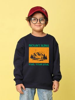 Nusyl - Boys Navy Blue Mountains Text Printed Oversized Sweatshirt