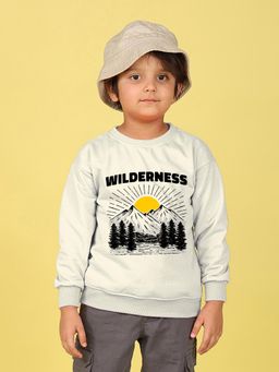 Nusyl - Boys White Wilderness Text Printed Oversized Sweatshirt