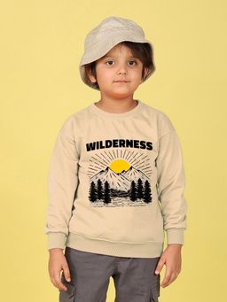 Nusyl - Boys Beige Wilderness Text Printed Oversized Sweatshirt