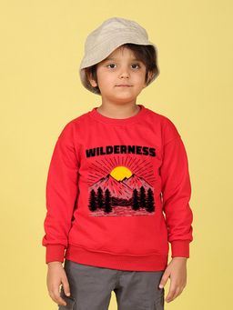 Nusyl - Boys Red Wilderness Text Printed Oversized Sweatshirt