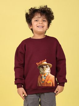 Nusyl - Boys Burgundy Prof.Owl Text Printed Oversized Sweatshirt