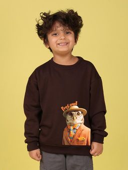 Nusyl - Boys Brown Prof.Owl Text Printed Oversized Sweatshirt