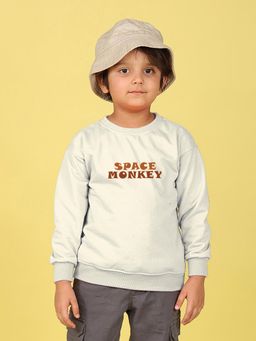 Nusyl - Boys White Space Monkey Text Printed Oversized Sweatshirt