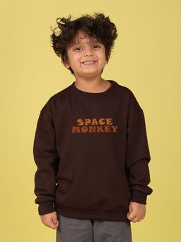 Nusyl - Boys Brown Space Monkey Text Printed Oversized Sweatshirt