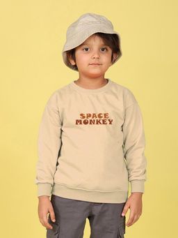 Nusyl - Boys Beige Space Monkey Text Printed Oversized Sweatshirt