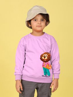 Nusyl - Boys Lilac Cartoon Bear Text Printed Oversized Sweatshirt