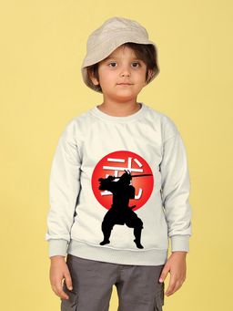 Nusyl - Boys White Ninja Warrior Text Printed Oversized Sweatshirt