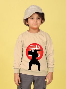 Nusyl - Boys Beige Ninja Warrior Text Printed Oversized Sweatshirt