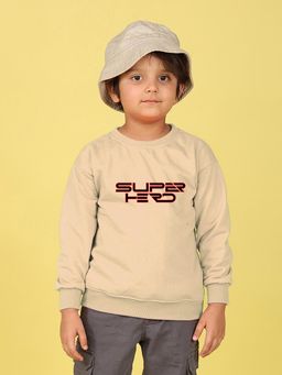 Nusyl - Boys Beige Super Herd Text Printed Oversized Sweatshirt