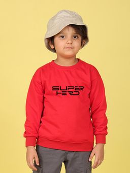 Nusyl - Boys Red Super Herd Text Printed Oversized Sweatshirt