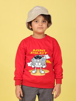 Nusyl - Boys Red Mini Pilot Text Printed Oversized Sweatshirt