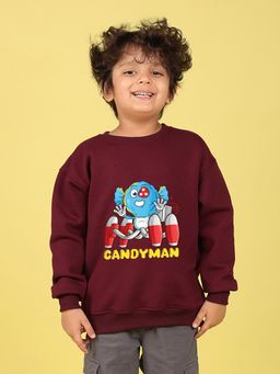 Nusyl - Boys Burgundy Candyman Text Printed Oversized Sweatshirt