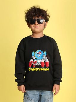 Nusyl - Boys Black Candyman Text Printed Oversized Sweatshirt