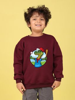 Nusyl - Boys Burgundy Crocodile Text Printed Oversized Sweatshirt