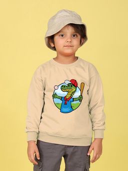 Nusyl - Boys Beige Crocodile Text Printed Oversized Sweatshirt