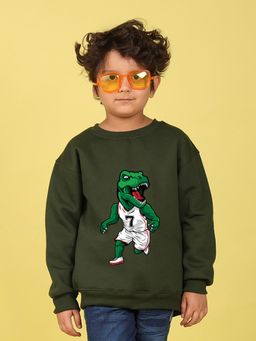 Nusyl - Boys Olive Crocodile Runner Text Printed Oversized Sweatshirt