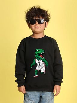 Nusyl - Boys Black Crocodile Runner Text Printed Oversized Sweatshirt
