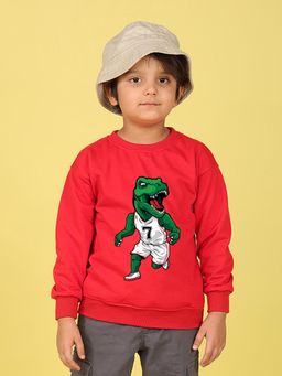 Nusyl - Boys Red Crocodile Runner Text Printed Oversized Sweatshirt