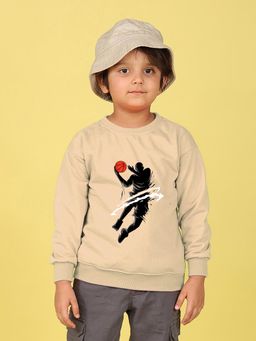 Nusyl - Boys Beige Basketball and Man Text Printed Oversized Sweatshirt