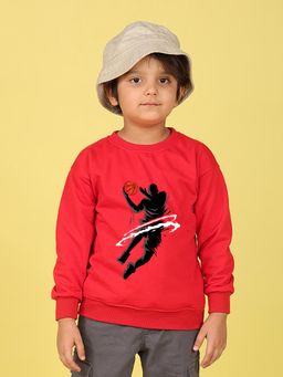 Nusyl - Boys Red Basketball and Man Text Printed Oversized Sweatshirt